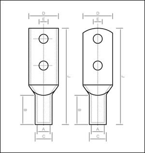 Copper Compression Cable Lugs - Two Hole