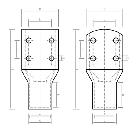 Copper Compression Type Four Hole Tubular Terminal